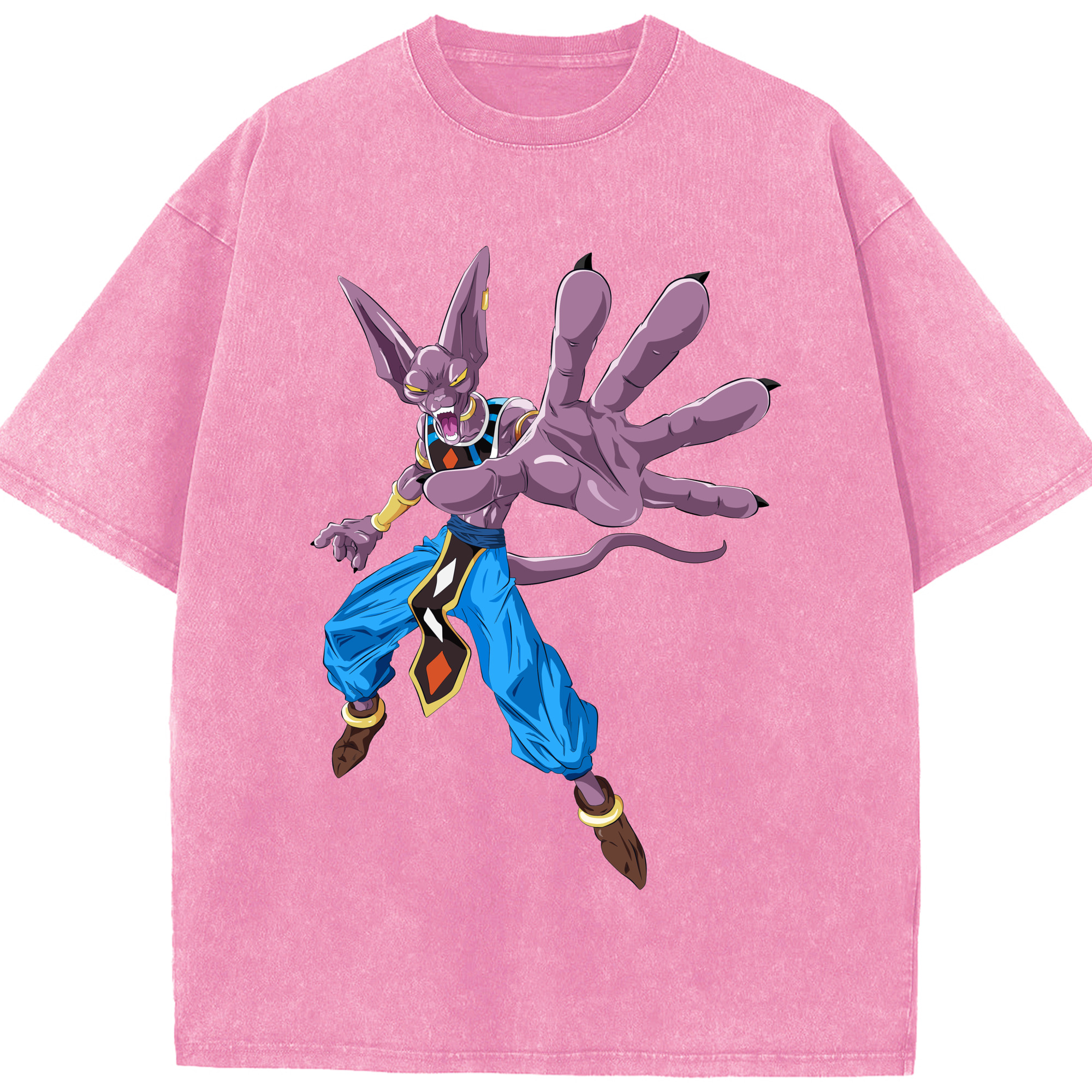 （画像用） ドラゴンボール ビルス 破壊神ビルス DRAGON BALL Beerus Birusu 綿100% ヴィンテージ風 半袖Tシャツ（フロントプリント）
